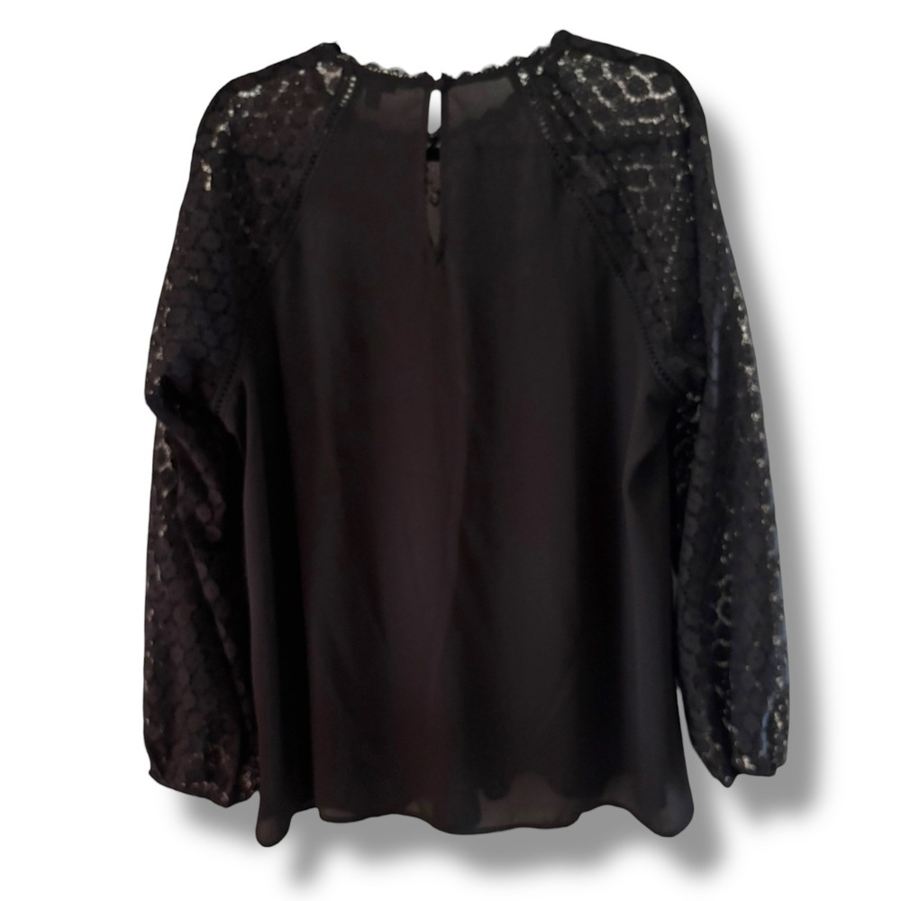 Torrid Deep Black Lace‎ Yoke Long Sleeve Blouse Plus Size 1 1X 14 16 Georgette - Picture 4 of 8